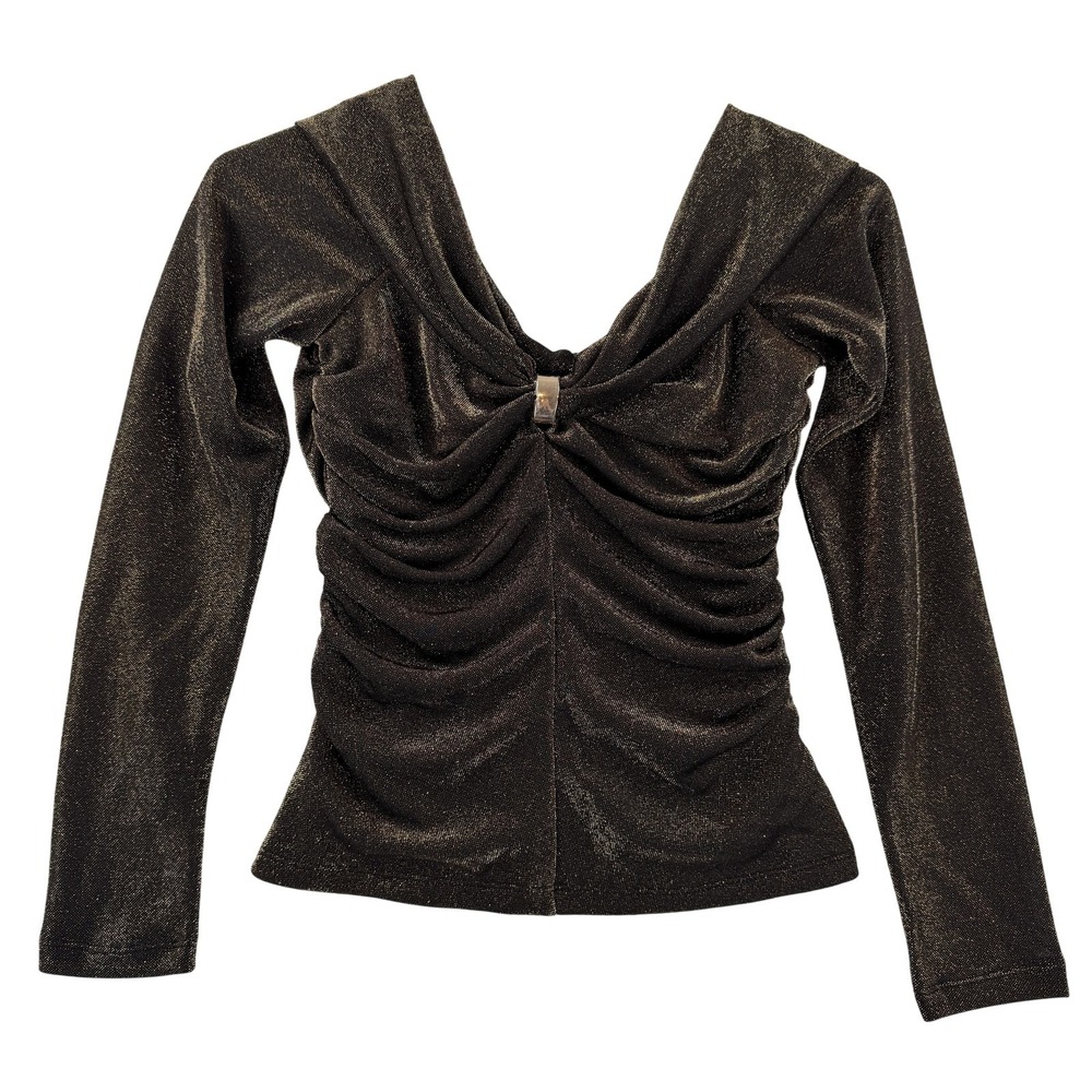Abercrombie & Fitch Blouse Womens Small Gold Off Shoulder Ruched Glitter Top NWT